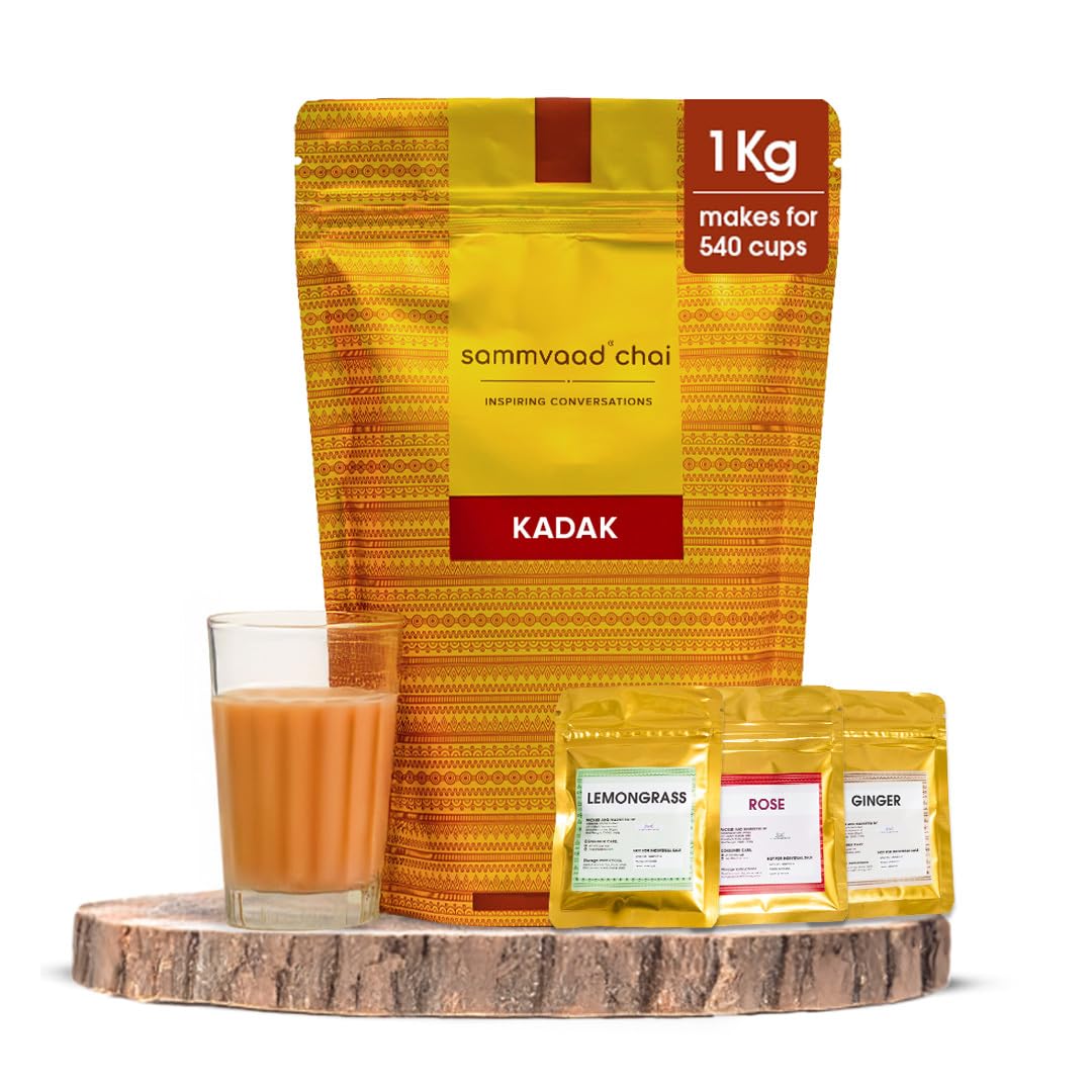Sammvaad Premium Kadak CTC Chai - 1Kg (Includes 3 Exotic Spices) | Strong & Aromatic Assam Tea | Fresh CTC Tea for Rich Flavor | Makes 540 Cups | Zip-Lock Pack - Amazon product rated Grade B