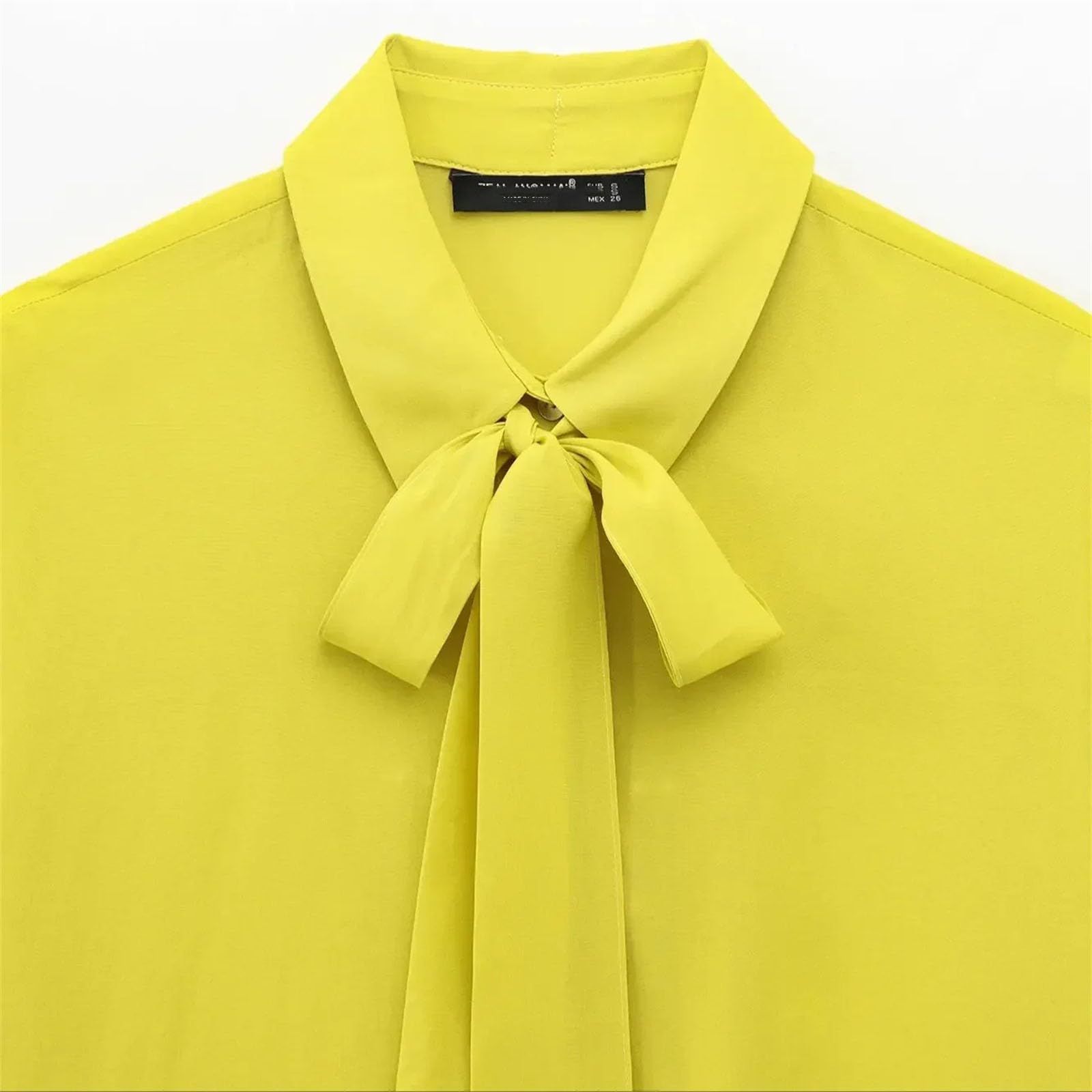 Camisa de manga larga sólida para mujer, elegante, con lazo y cordón de lazo, para oficina, para mujer