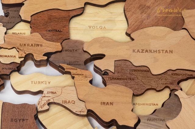 Carte Du Monde 3D En Bois Creawoo - Décoration Murale Bois Massif Multicouche 100x57 CM, Idéale Pour Maison Et Bureau