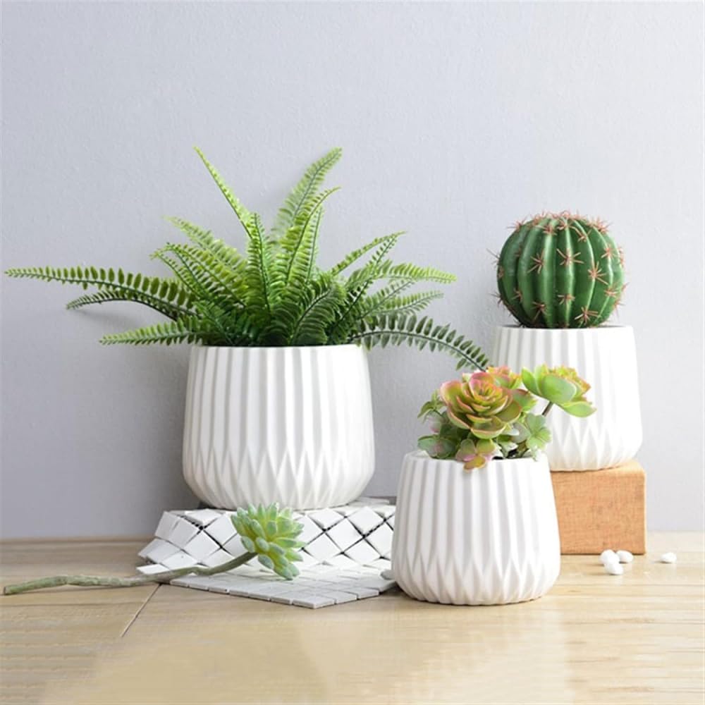 Doniczka na kwiaty Czarna/Biała Ceramiczna Doniczka na Rośliny Nowoczesny Minimalistyczny Styl Doniczka na Rośliny Trwały Pojemnik na Kwiaty Mały Pojemnik na Rośliny Dekoracyjna Doniczka -Biała||Średn