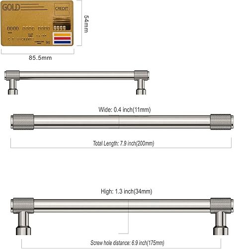 Miniatura 5 de Amerdeco Paquete de 10 tiradores de gabinete moleteados de níquel satinado cepillado de 7 pulgadas (7.000 in) con agujero central para gabinetes de