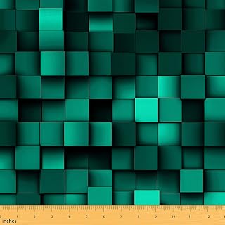 Pixelated Game Fabric by The Yard,Video Games Gamepad Gaming Sewing Soft Fabric,Modern Geometric Square DIY Fabrics for Upholstery and Home Accents,Teal Crafting Supplies Fabrics 2 Yards 72"x59"