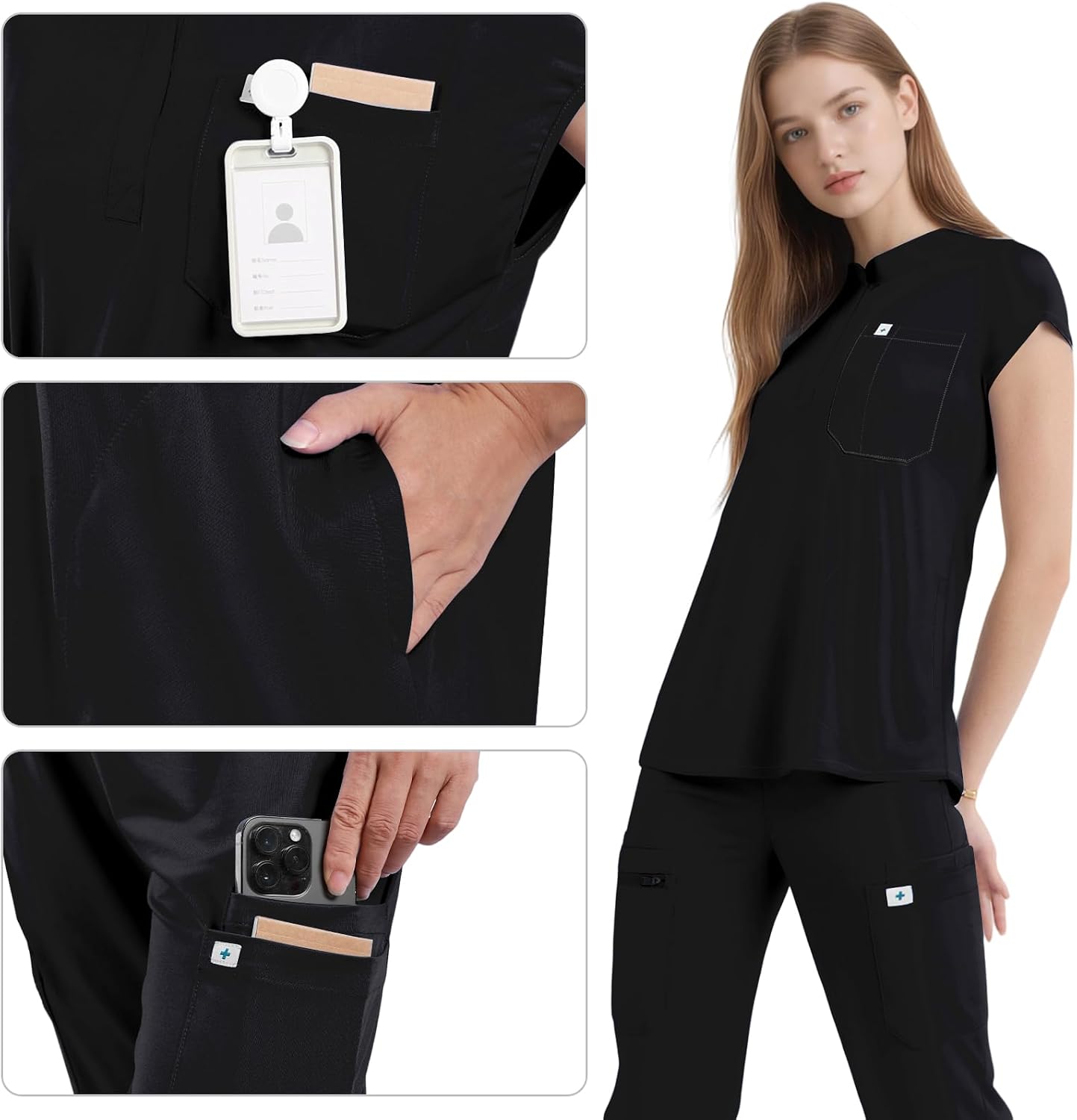 Scrubs for Women Set - Cool Stretch Scrub Top & Jogger Pants with 11 Pockets Breathable Nursing Uniform Scrub Suit