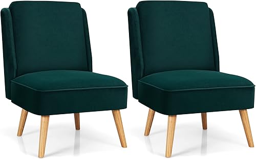 Miniatura 37 de Giantex Juego de 2 sillas decorativas de terciopelo, cómoda silla individual con patas de madera de goma, moderna silla tapizada para sala de estar,