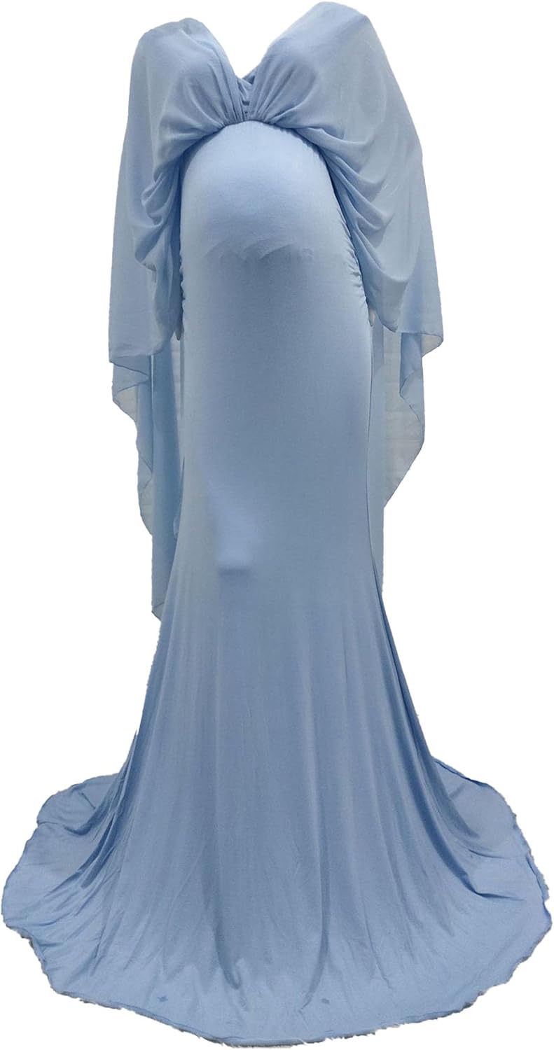 Women Maternity Mermaid Chiffon Dress V Neck Slim Fit Fitted Chiffon Gown Maxi Photo Shoot Flowy Dress