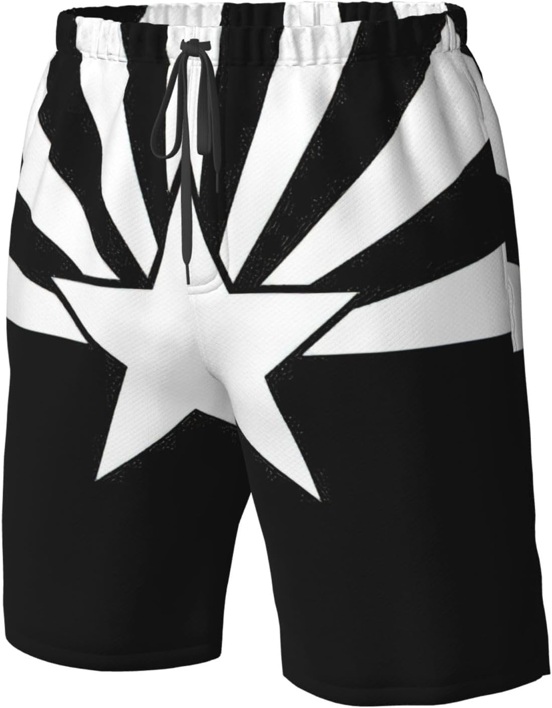 Black Arizona Flag Print Men's Hawaiian Beach Shorts Elastic Novelty Summer Casual Shorts with Pocket