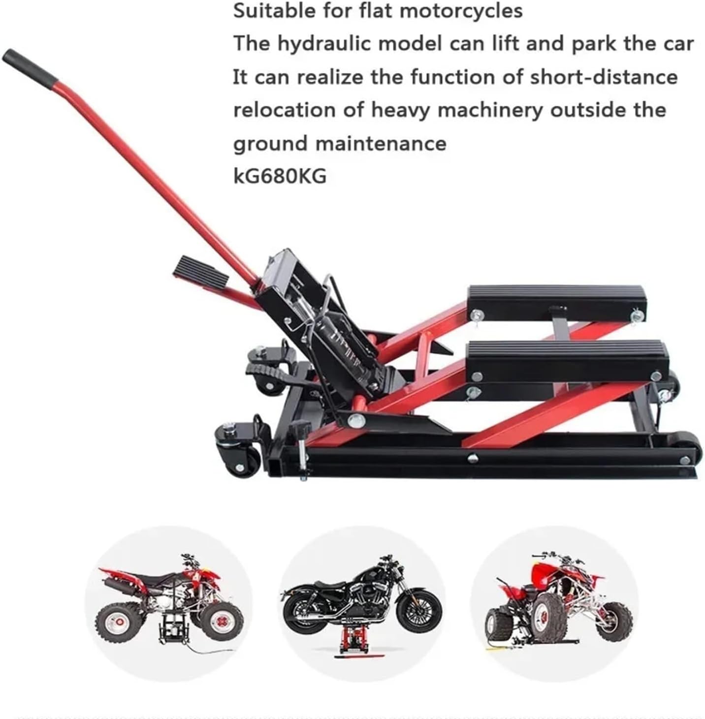 Full New Portable Motorcycle Jack Lifting Table Electric Vehicle Hydraulic Motor Tool 680KG Load-Bearing Ca(Black)