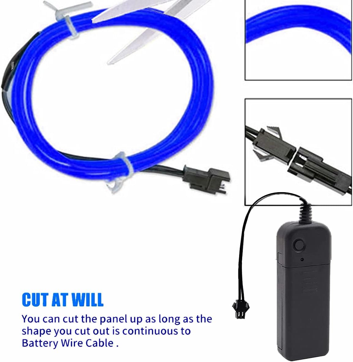 Ourbest 5in1 15Ft (5Pack 3Ft) Neon Strip Light Wire, 3Mode Stay/Slow/Fast Flash EL Wire Lights Battery Pack for Cosplay Dress Halloween Christmas Party Decoration(Blue)