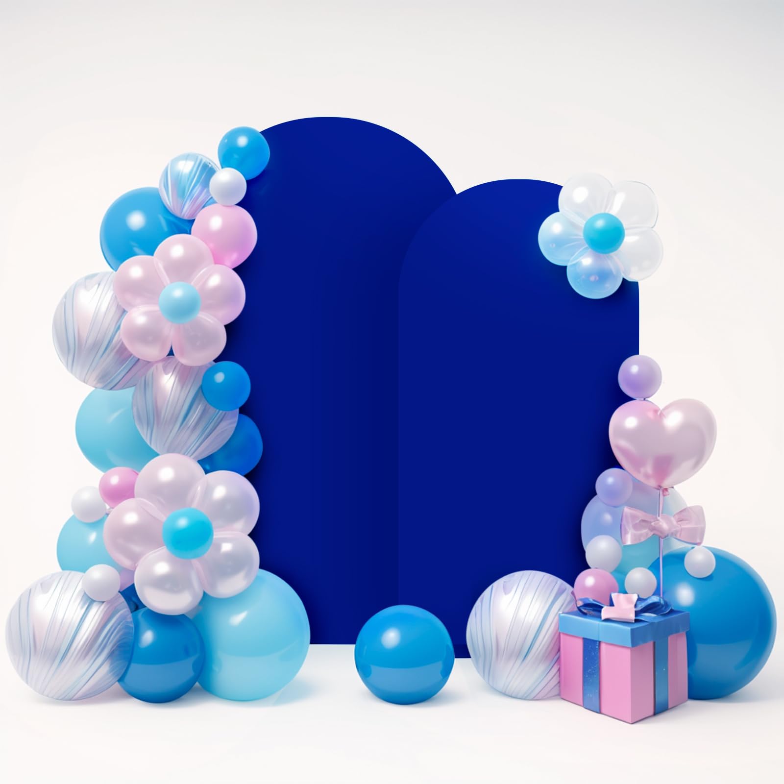 LEBENGURU Set of 2 Upgraded Wedding Arch Cover, 6.6FT,7.2FT Royal Blue Spandex Fitted Arch Backdrop Cover, Round Top Chiara Stand Covers for Birthday