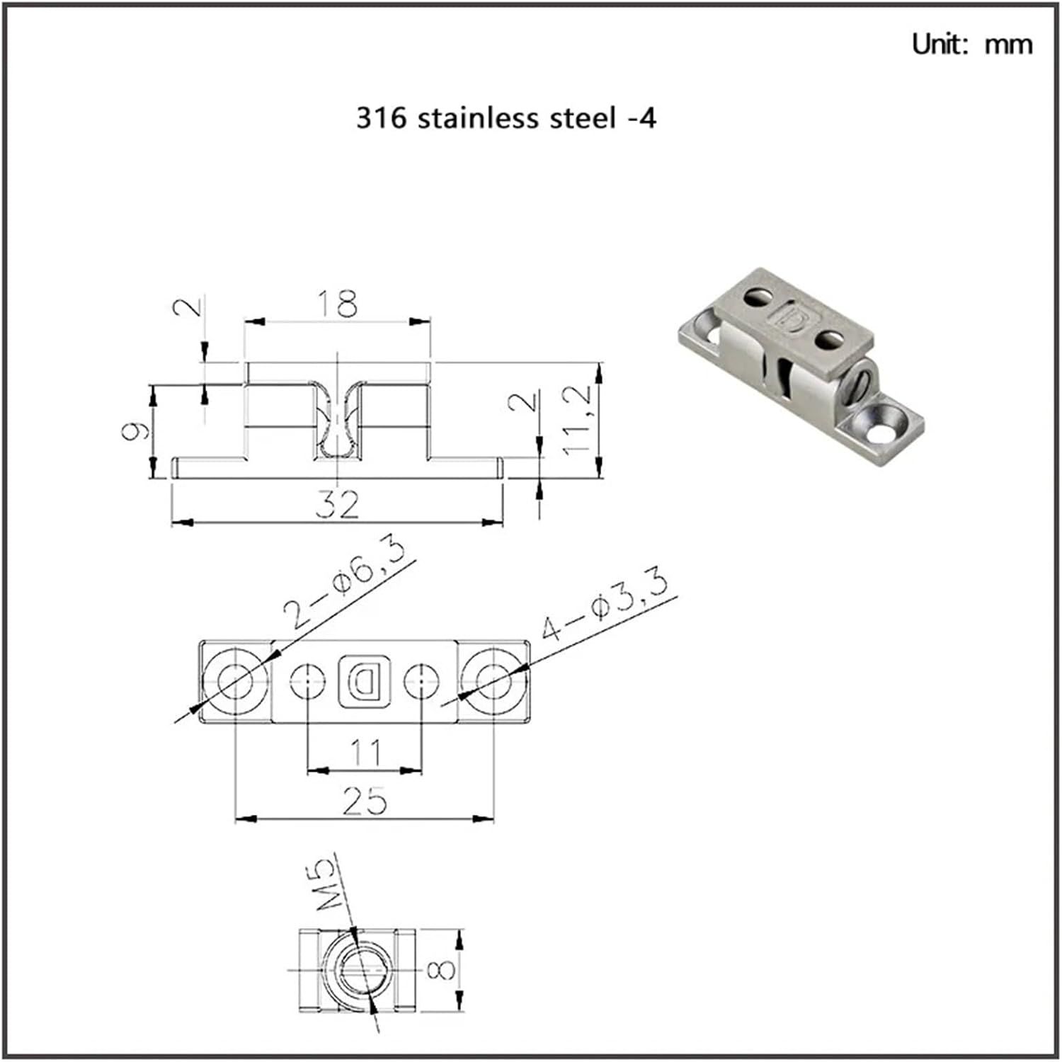 316 Stainless Steel Door Hinge Mechanical Equipment Cabinet Detachable Corner 1Pcs(316 SS-4)