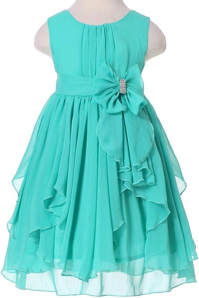 Bow Dream Flower Girls Dresses Junior Bridesmaids Little Girls Elegant Ruffle Chiffon Tea Length