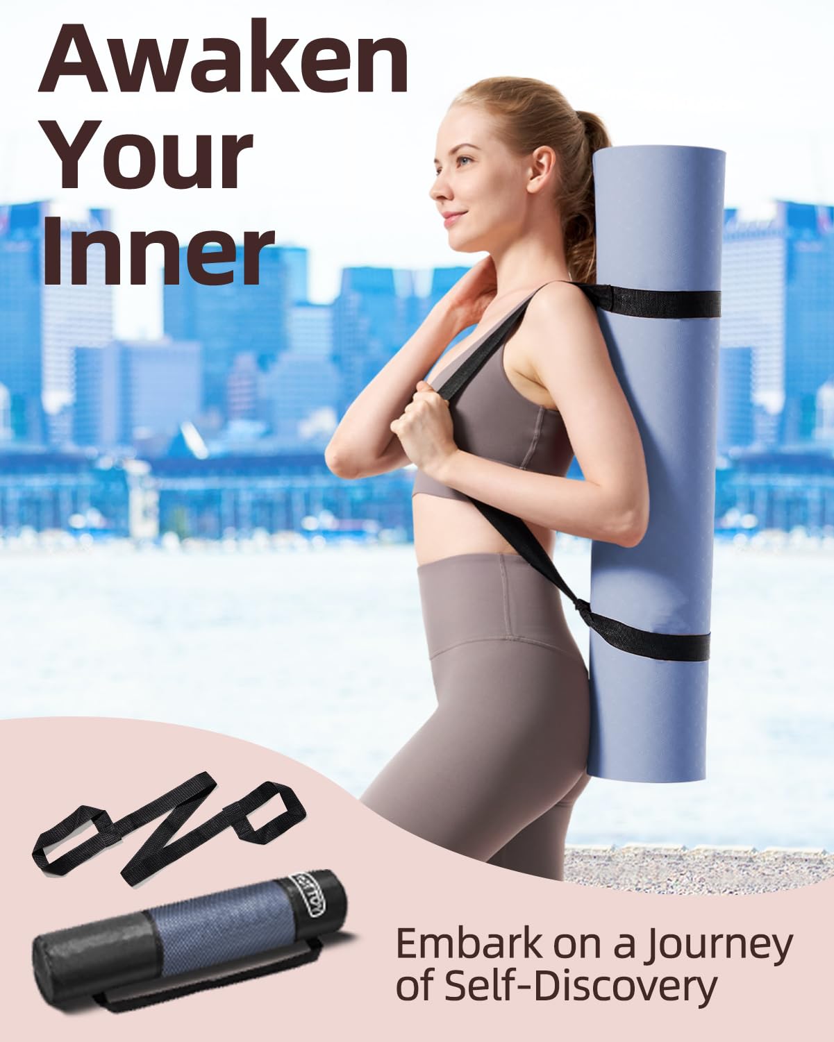 YOTTOY Yogamatte, 183,9 x 81,3 x 0,6 cm, extra breit, rutschfest, umweltfreundlich, TPE-Trainingsmatten für Damen und Herren, Heimtraining, mit Gurttasche