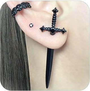Sword Earrings Through Ear for Women Goth Earrings Dagger Knife Stud Earrings Gothic Long Sword Hook Earrings Black Punk Dagger Earrings Jewelry for Girl