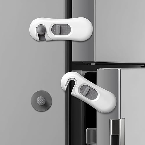 Paquete de 5 cerraduras para refrigerador a prueba de niños con adhesivo 3M, cerraduras de gabinete de seguridad para bebés, cerraduras de seguridad