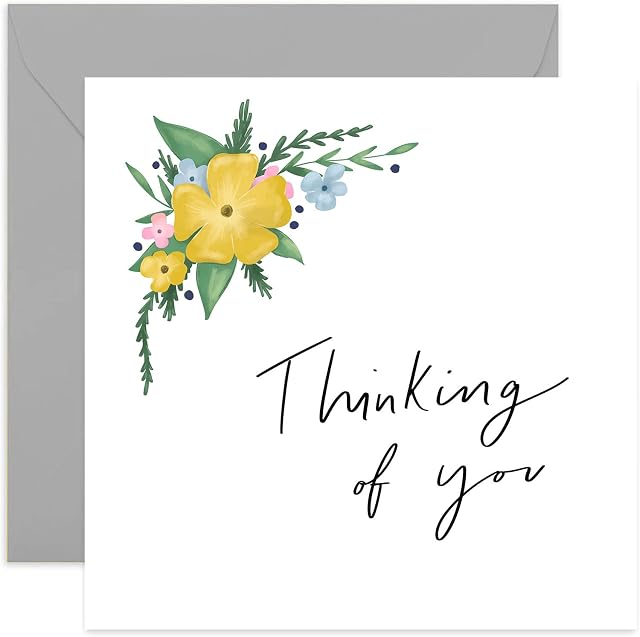 Old English Co. Flowers Thinking of You Card - Simple Neutral Floral Get Well Card | Sympathy, Sorry, Condolences | Suitable for Men and Women | Blank Inside & Envelope Included