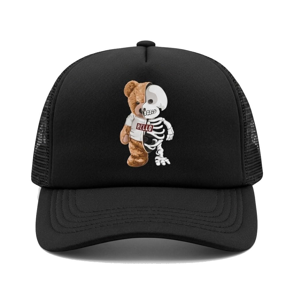 top trick Unisex Stylish Hat with Breathable Mesh, Adjustable Snapback Caps,Half Net Black Snapback Cap with Front Graphic Print 1pcs-picture-11