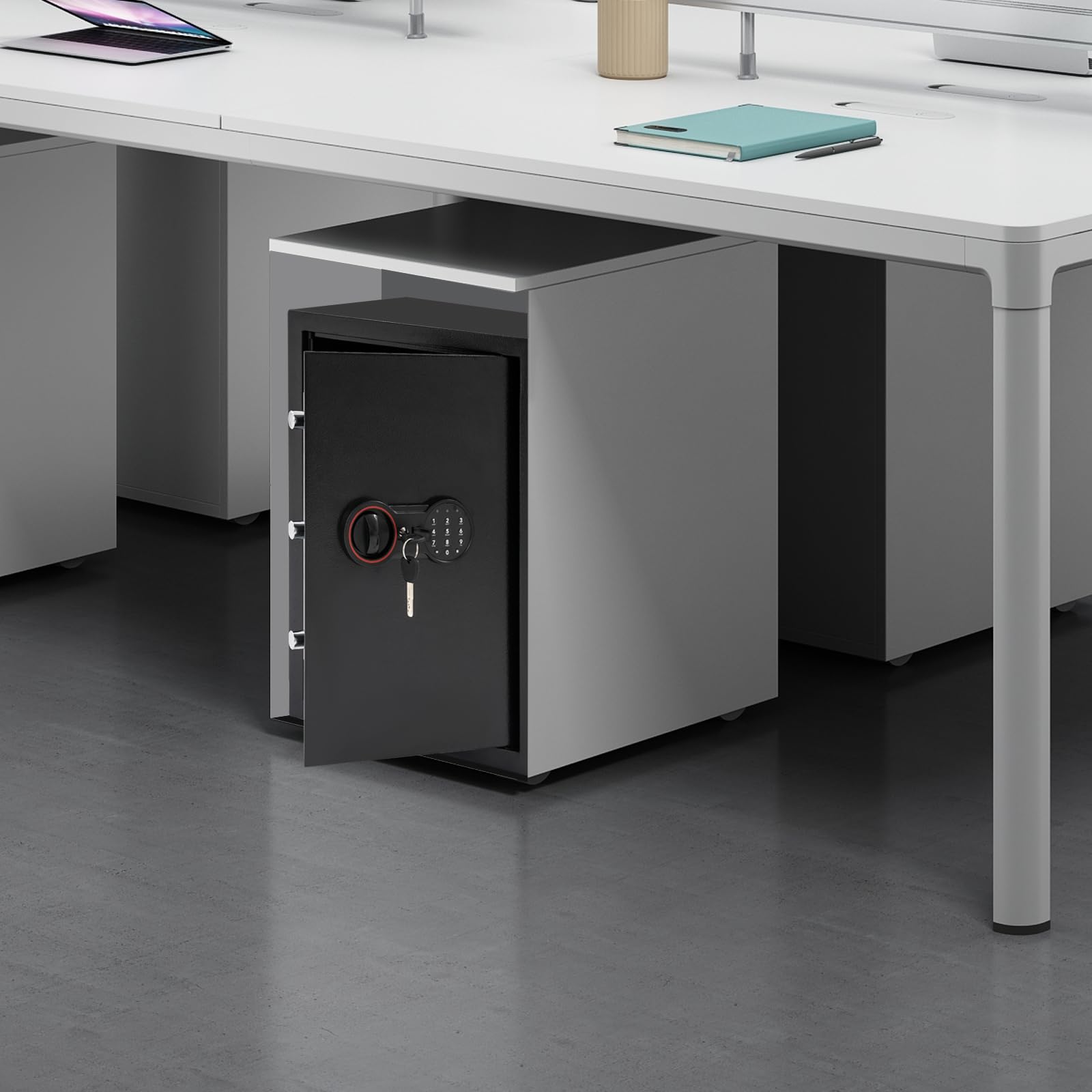 Grande cassaforte con chiavi di emergenza e funzione di allarme, 50 cm, grande cassaforte per mobili con spazio a doppio piano, cassaforte elettronica per documenti, gioielli, contanti, con chiave di