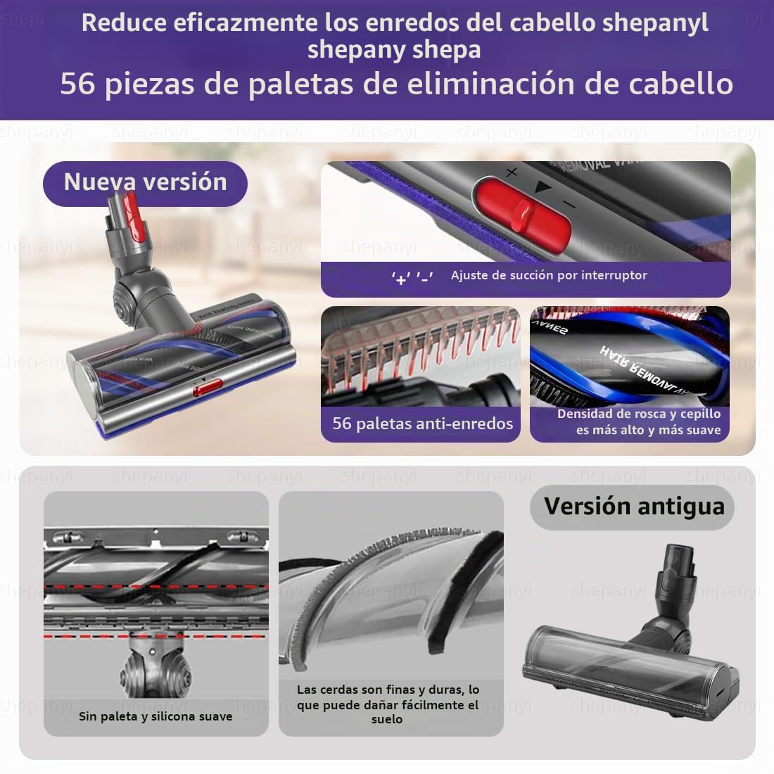 Boquilla de Cepillo Compatibles con el Modelo Dyson V11,V15,V8,V7,V10 cepillo Anti - Enredo con Succión Ajustable,Cepillo de Suelo Duro y Cepillo de Repuesto para Accesorios de Alfombra.