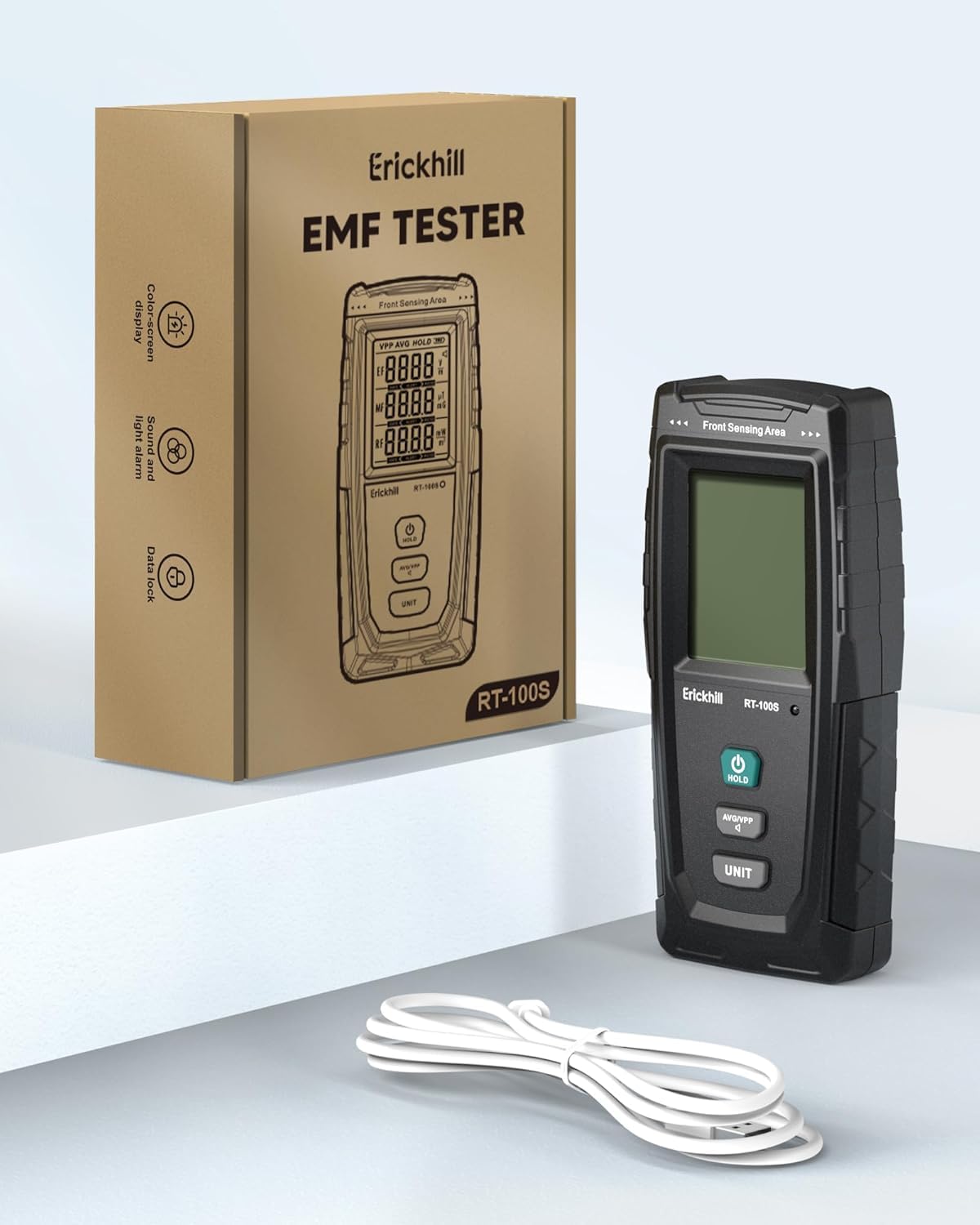 ERICKHILL EMF Messgerät RT-100S, EF/MF/RF-Prüfung, wiederaufladbarer magnetfeld, digitaler/Grafik-Dual-Interface-Strahlungsdetektor, digitaler LCD-Bildschirm, für Zuhause, Büro, Outdoor