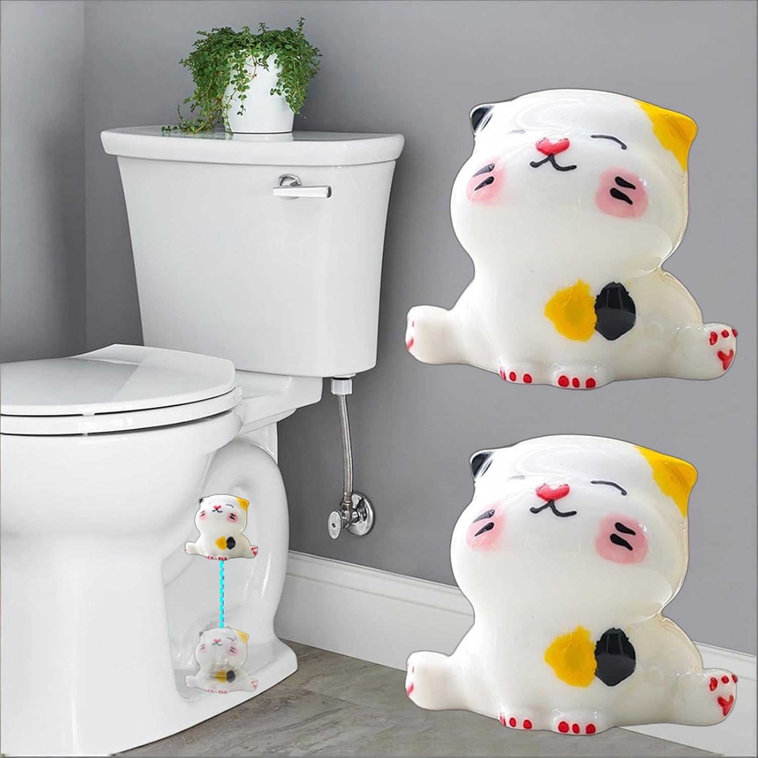 Toilet Bolt Caps - 2 Pcs Ceramic Dinosaur Toilet Floor Bolt Caps Ceramic Toilet Bolt Covers Decorative Cute Animals Home Bathroom Decor for Easy installation (2pcs White Cat)