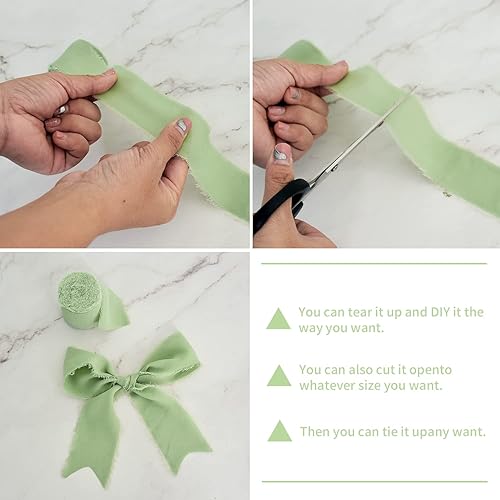 Miniatura 3 de TONIFUL - 4 rollos de cinta de gasa hecha a mano con flecos, tacto como la seda, de chifón, de 1-12 pulgadas de ancho x 22 yardas de largo, color