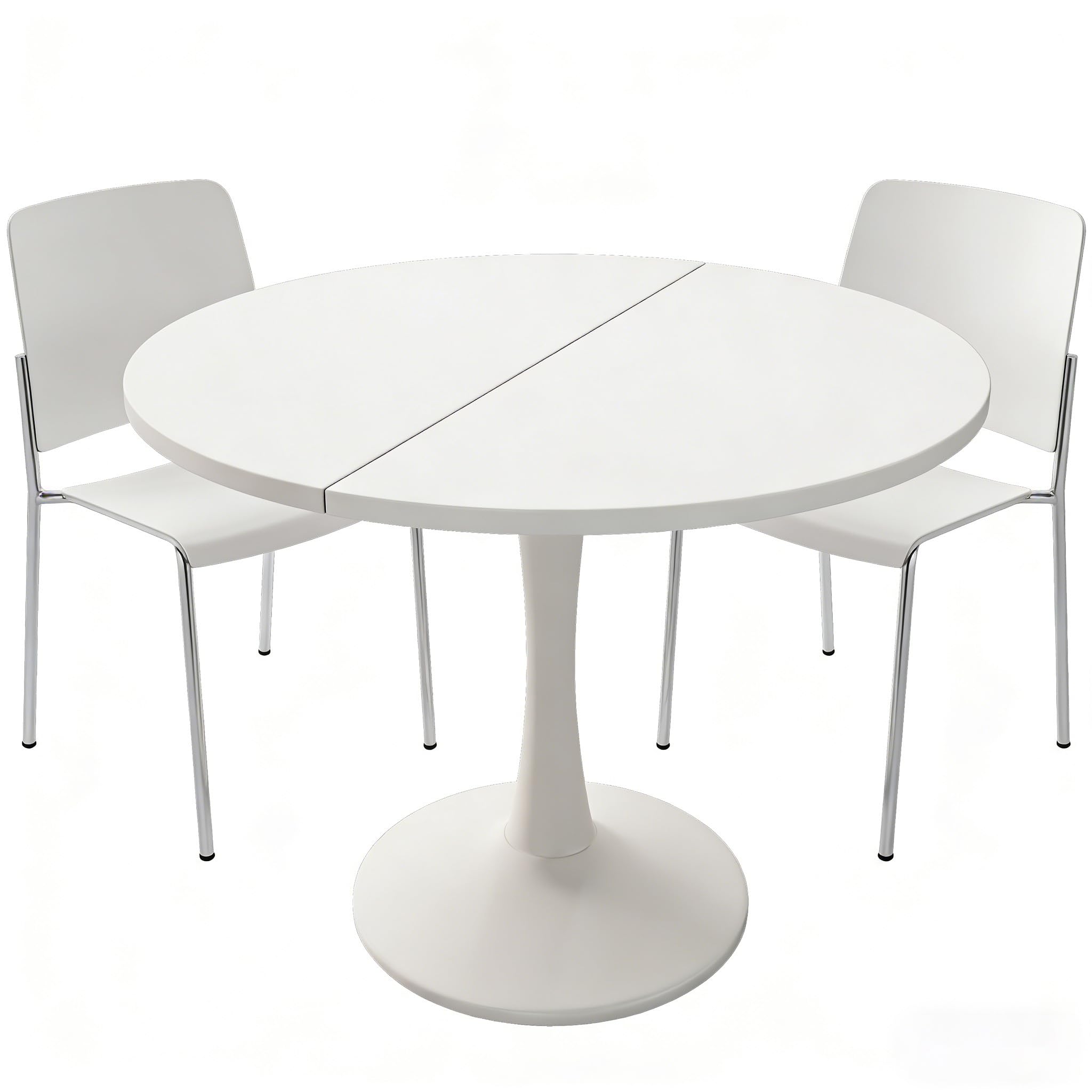 Mesa de comedor extensible, moderna, simple, ovalada, de madera, mesa de comedor redonda, 1 placa adicional, longitud 100/140 x ancho 100 x altura 75 cm (blanco)
