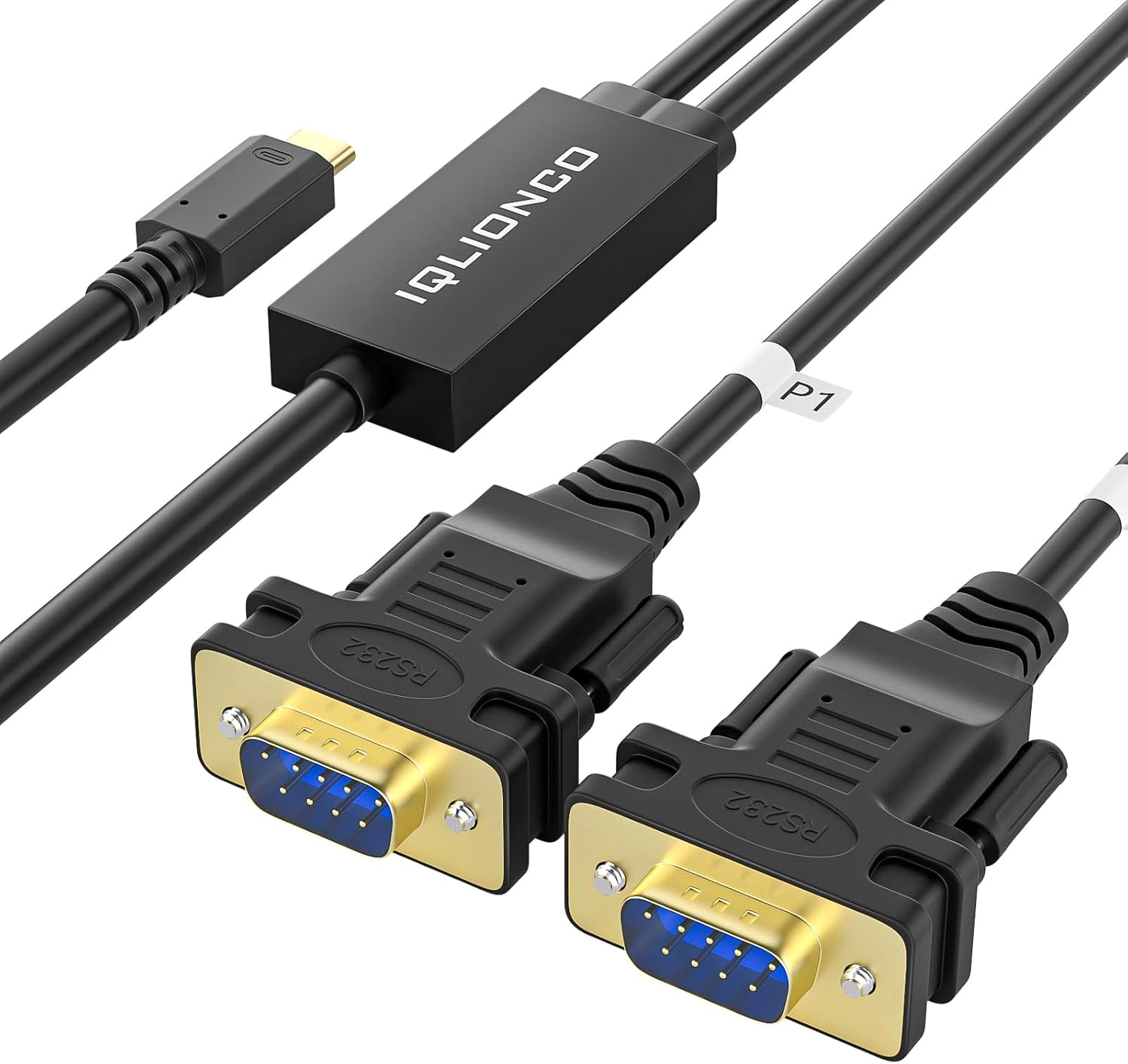 Type-C to 2 Ports RS232 Serial Adapter Cable Converter with FTDI Chip,USB-C to 2X DB9 9-Pin Serial Cable for Windows, Linux, Mac, POS, Router（5FT）