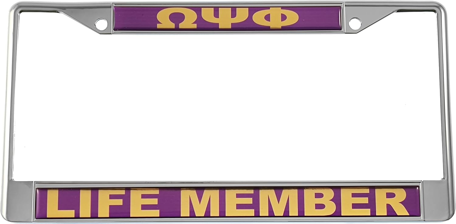 Omega Psi/Ψ Phi Life Member Domed License Plate Frame [Silver - Car/Truck] - ID#59495