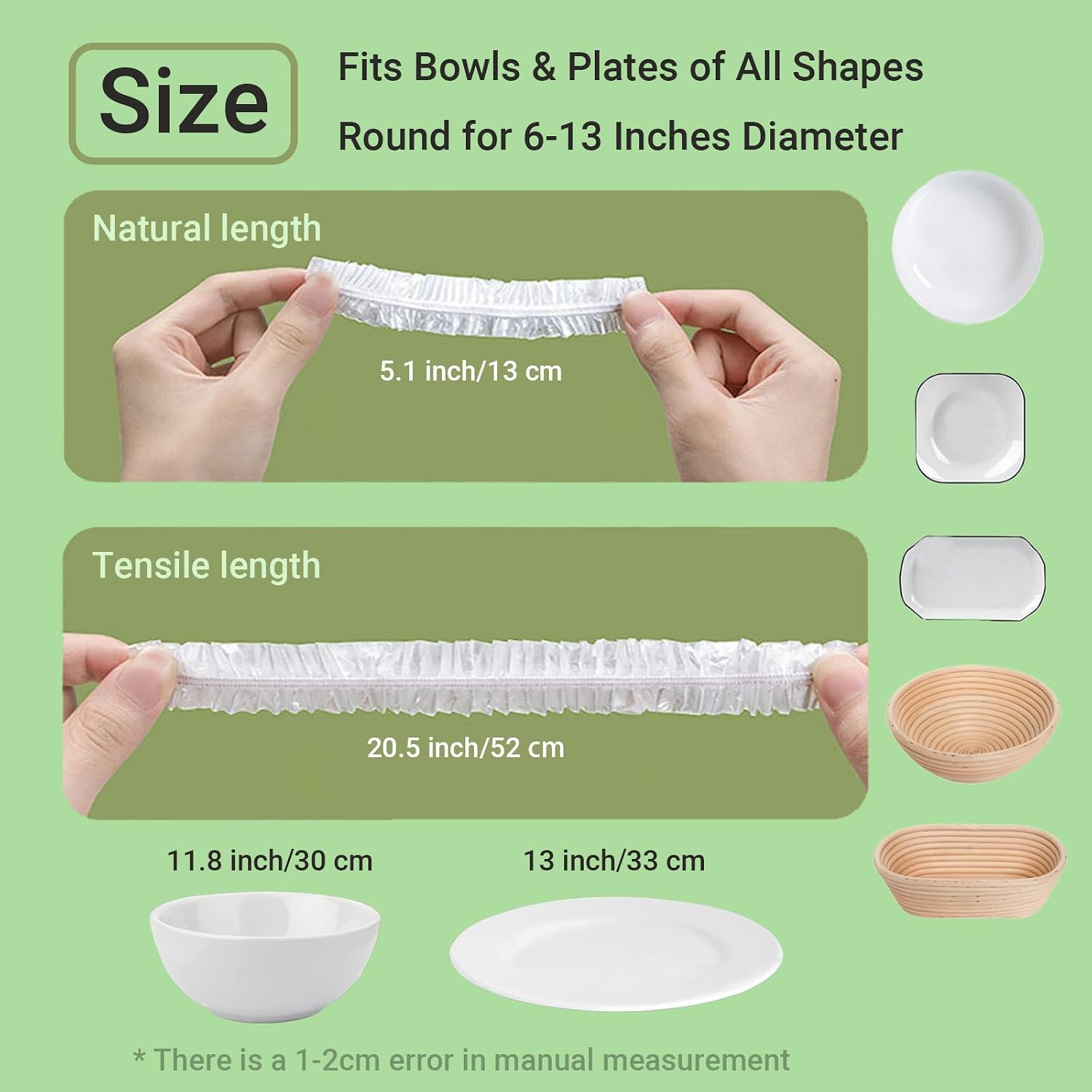100Pcs Elastic Bowl Covers, 6-13 Inch Reusable Food Covers