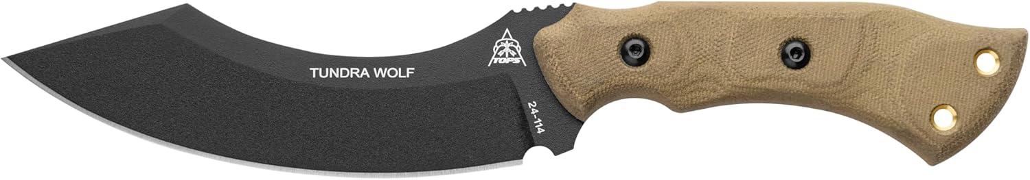 Tops Knives Tundra Wolf Full Tang Fixed Blade- OD Green Kydex Sheath w/Leather Dangler (Green Canvas Micarta Handle)