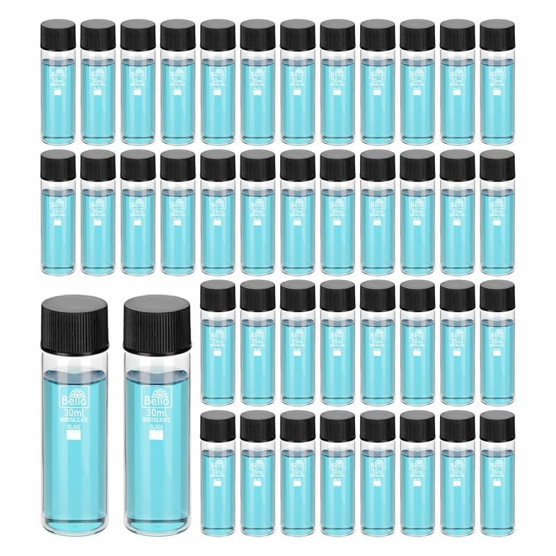 Bello 50pcs-30ml Clear Glass Vials Culture tube with Screw Caps Glass Sample Vial with PE Stopper, Leak-Proof Glass Bottles Containers for Cosmetics Perfume Making Lab Laboratory-image-11