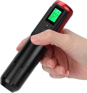 Wireless Tattoo Machine with Display, Professional Rotarys Tattoo Pen Coreless Tattoo Cartridge Machine with LCD Display Monitor(Black Red)