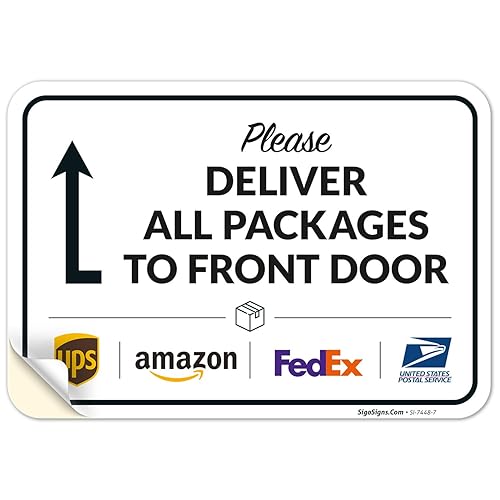 Vista 417 de Cartel de entrega del paquete, letrero de instrucciones de entrega, 10 x 7 pulgadas, aluminio 040 libre de óxido, resistente a la decoloración