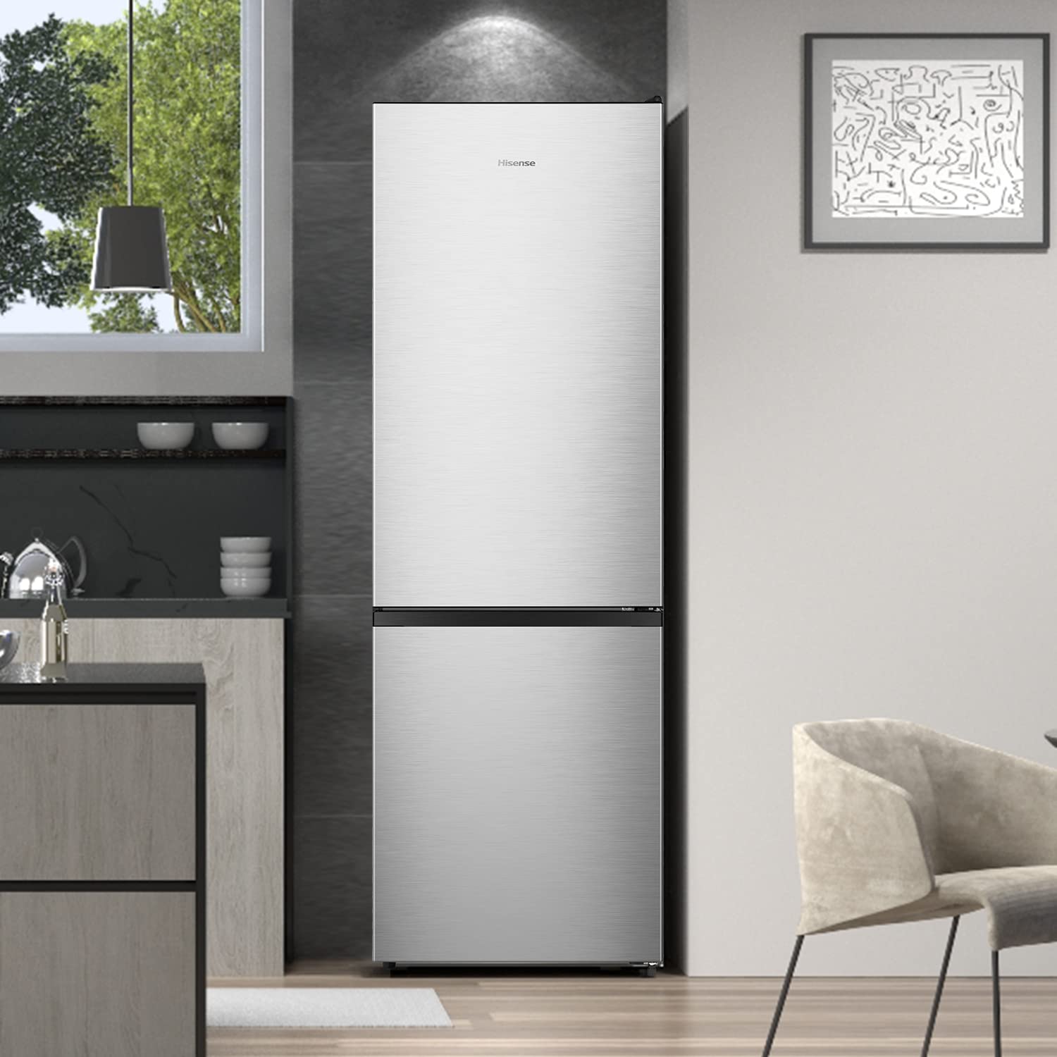 Hisense RB372N4AC2 Kühl-Gefrierkombination/ NoFrostPlus/ Multiflow 360°/ HolidayMode/ LED-Display/ 178,5 cm/ Kühlteil 207 l/ Gefrierteil 85 l/ 39 dB/ 235 kWh/ Jahr/ Inox-Look