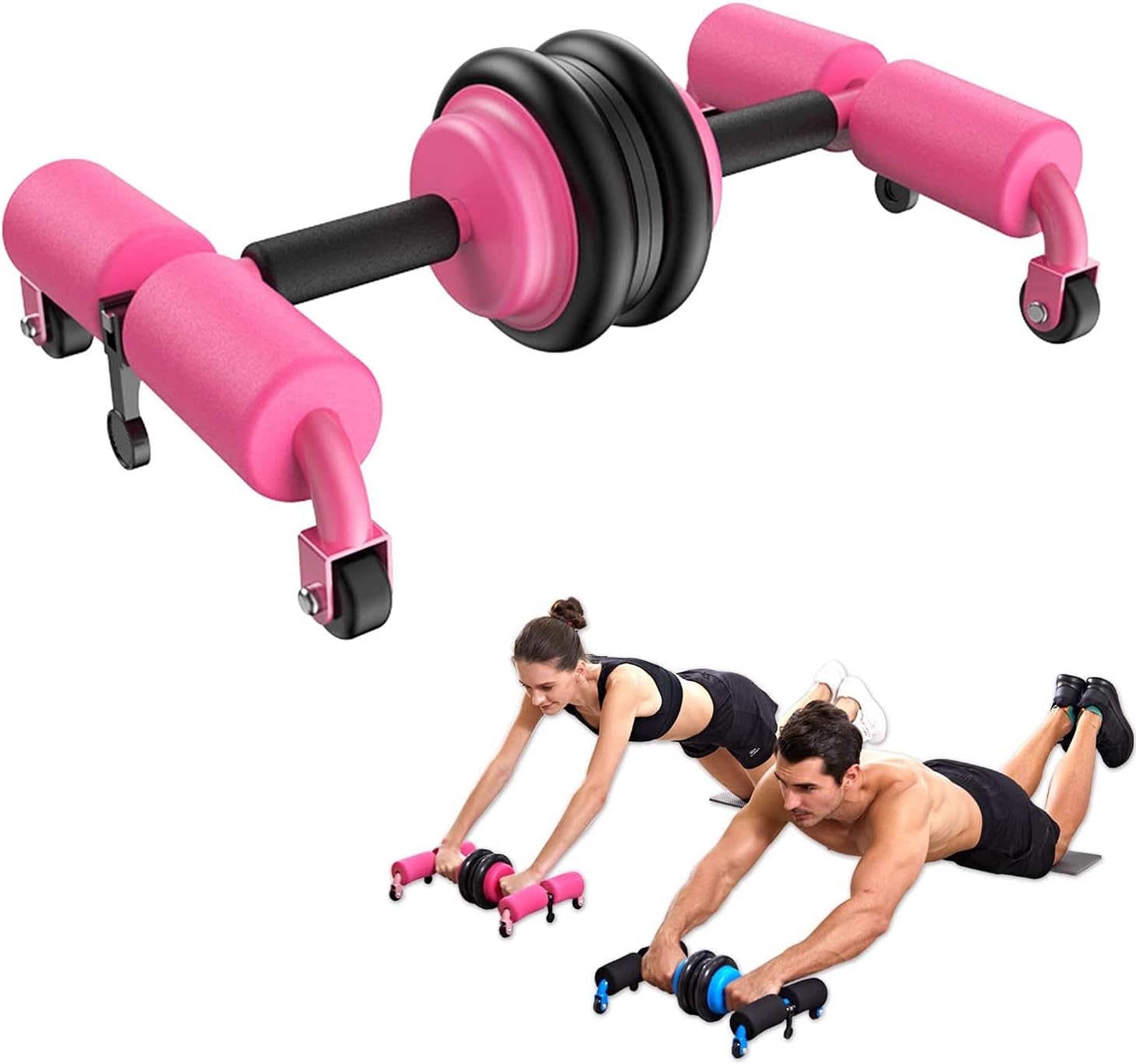 TOAVIRoller Wheel Exercise Equipment AB Wheel Roller Kit Abdominal Wheel Set with Push-Up Bar Jump Rope Hand Gripper Spring Exerciser and Knee Pad Home Gym (Color : Black)