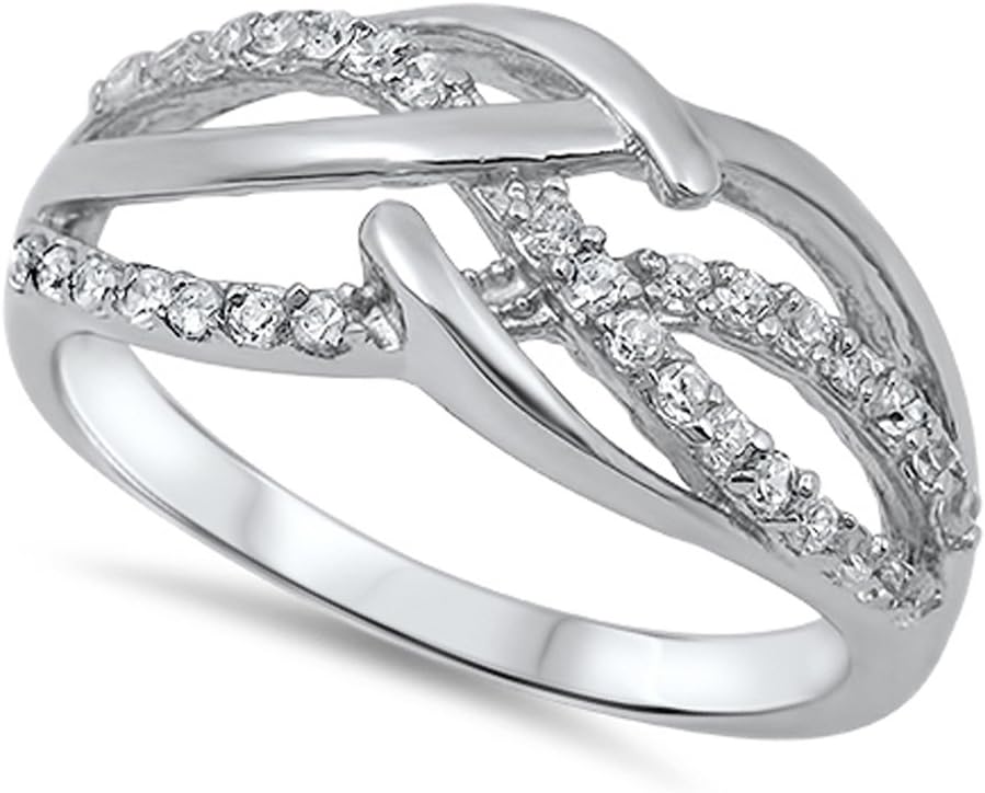 White CZ Criss Cross Infinity Knot Ring New .925 Sterling Silver Band Sizes 4-13