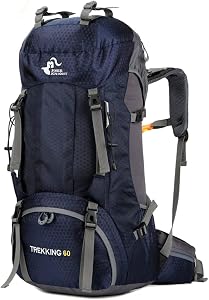 60L Waterproof Lightweight Hiking Backpack with Rain Cover, Outdoor Sport Travel Daypack for Climbing Camping Touring