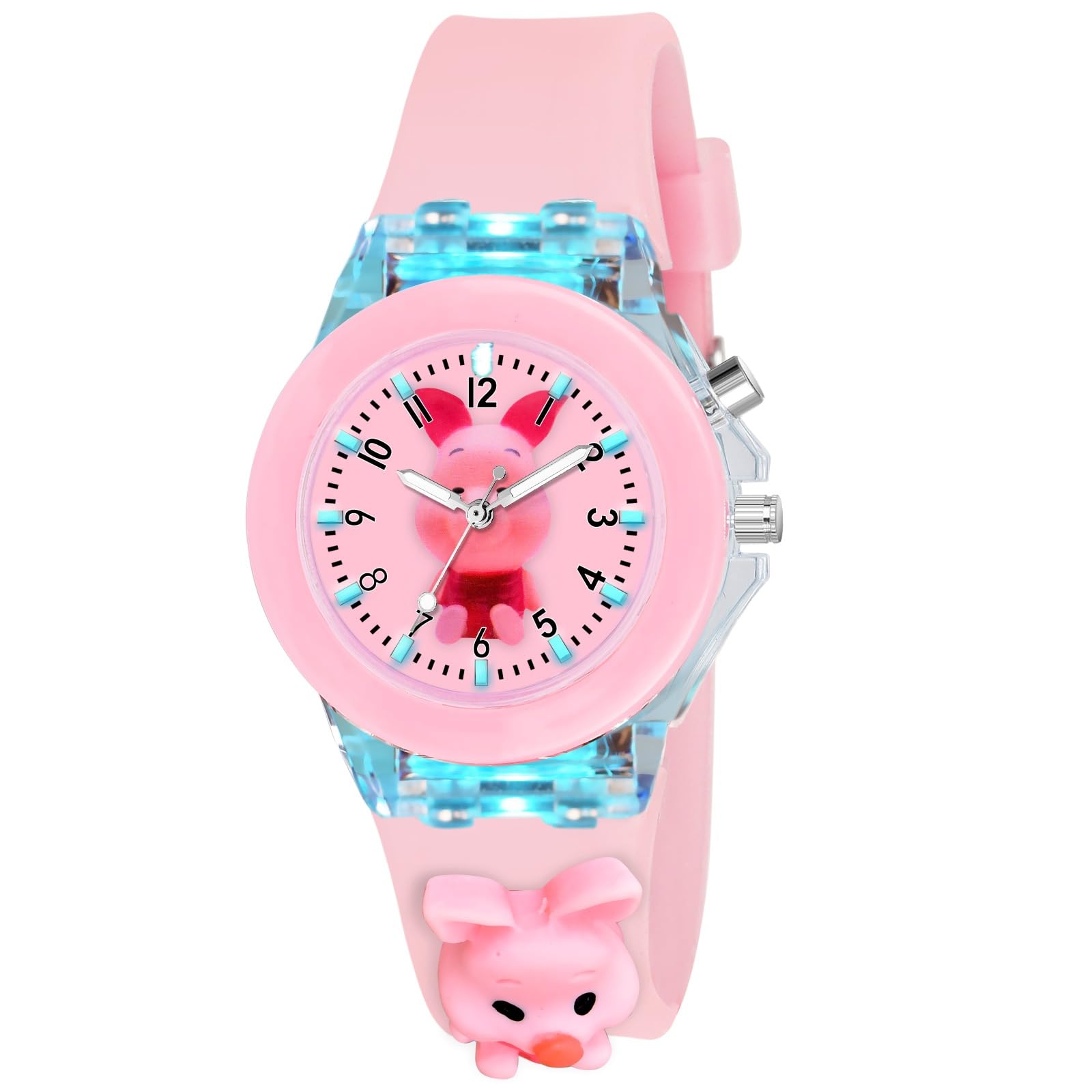 Goldenize Fashion Kids Analogue Watch with Mulrticolour Glowing Disco Light| Glowing Watch for Boys & Girls Age Above 5 Years with 3D Cute Cartoon Analog Watch for Girls-Boys (Pink Pig) (B0CLK929LH) Amazon Price History, Amazon Price Tracker