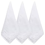 3 PCS Handkerchiefs for Women White Soft Cotton Ladies Hankies Elegant Embroidery Lace Pure Color Square Hankies Daily Accessory Suitable for Afternoon Tea Party 11 Inch