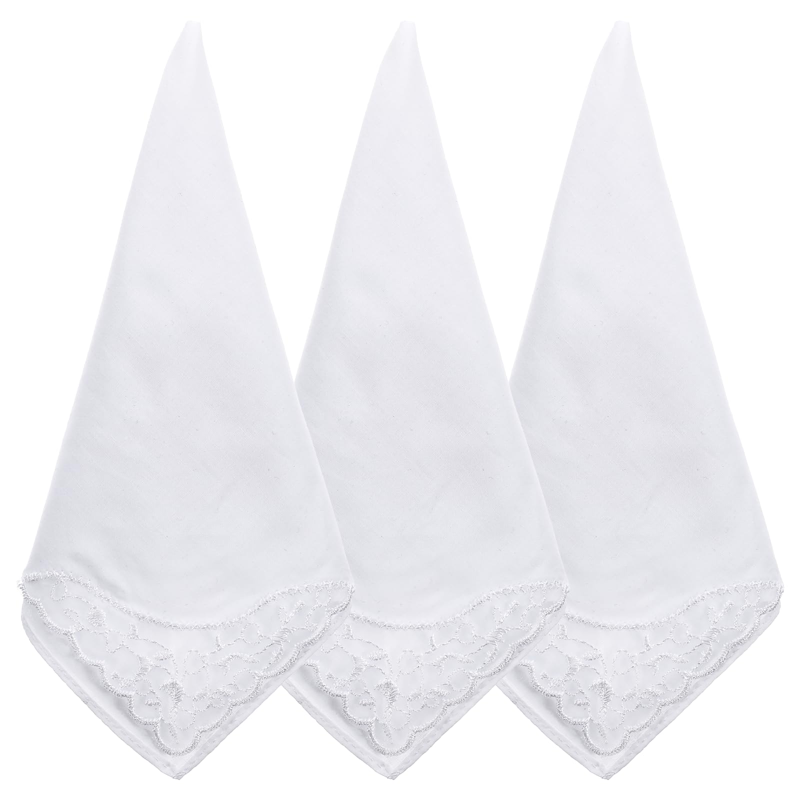 3 PCS Handkerchiefs for Women White Soft Cotton Ladies Hankies Elegant Embroidery Lace Pure Color Square Hankies Daily Accessory Suitable for Afternoon Tea Party 11 Inch-image-29