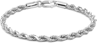 925 Sterling Silver BIS Hallmarked 4 MM Italian Diamond-Cut Rope Chain Bracelet for Men Women and Girls