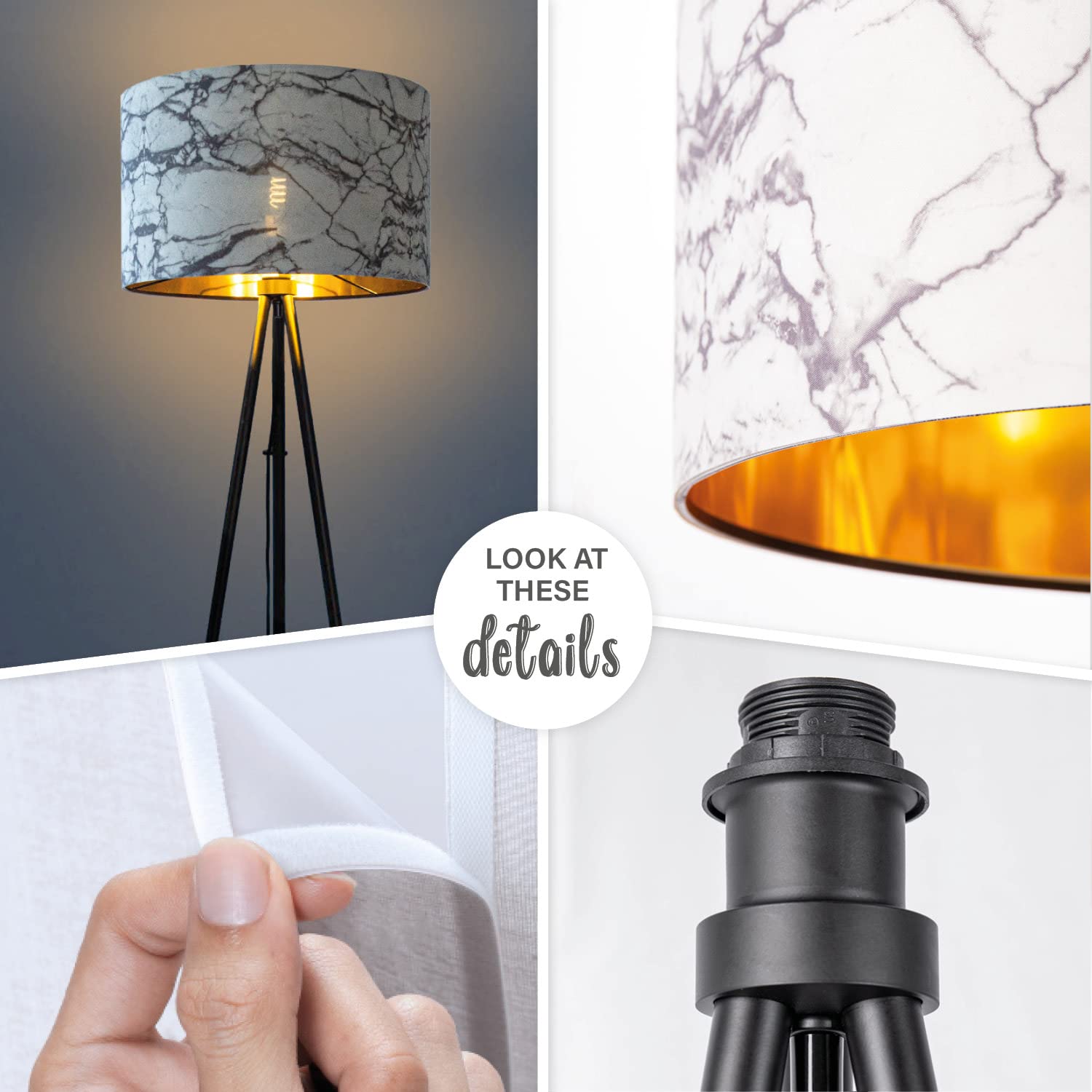 Paco Home Stehlampe Wohnzimmer Lampenschirm Stoff Stehleuchte Leselampe Abstrakt E27 2,5m Textilkabel Mit Stecker Modern, Farbe:Design 1 (Ø45,5 cm), Leuchtenart/Farbe:Stehleuchte Dreinbein - Schwarz
