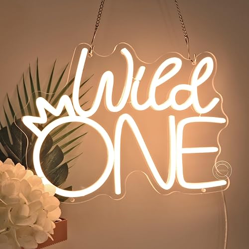 Miniatura 7 de Britrio Wild One Crown - Letrero de luz de neón para baby shower, niña y niño, suministros de fiesta de cumpleaños de un año, primer aniversario,