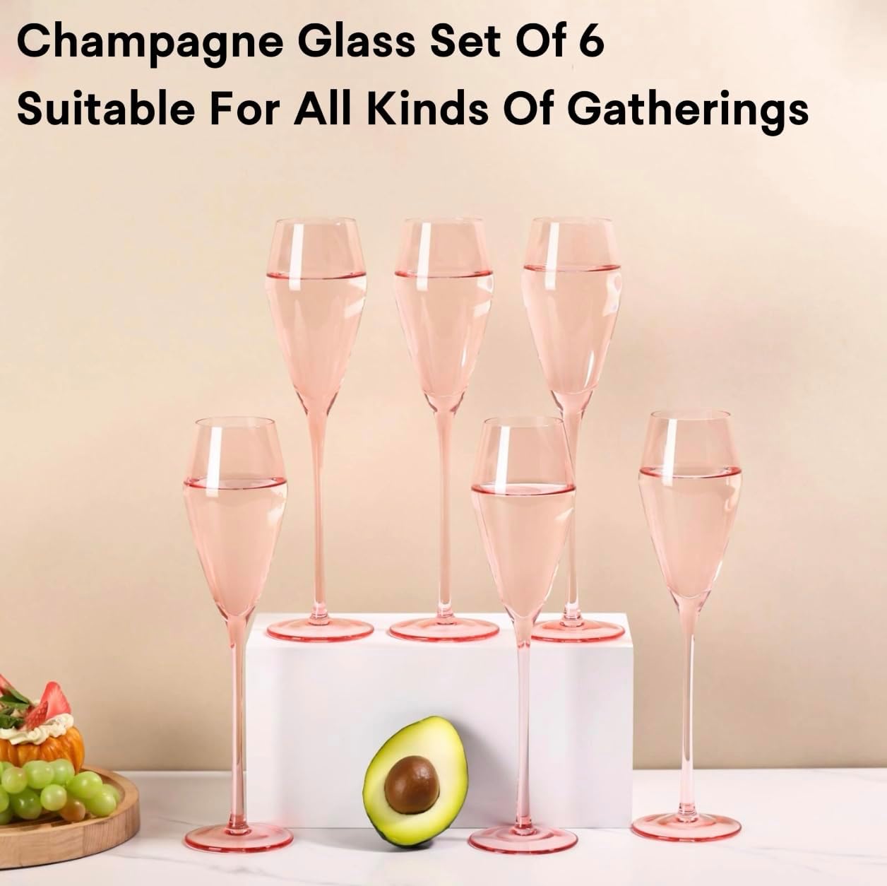 JOVGANG Pink Champagne Flutes Set of 6-7.5oz Hand-Blown Lead-Free Crystal Champagne Glass, Wedding Champagne Flutes, Date Night & Romantic Dinners, Valentine's Day and New Year Gifts - Image 6
