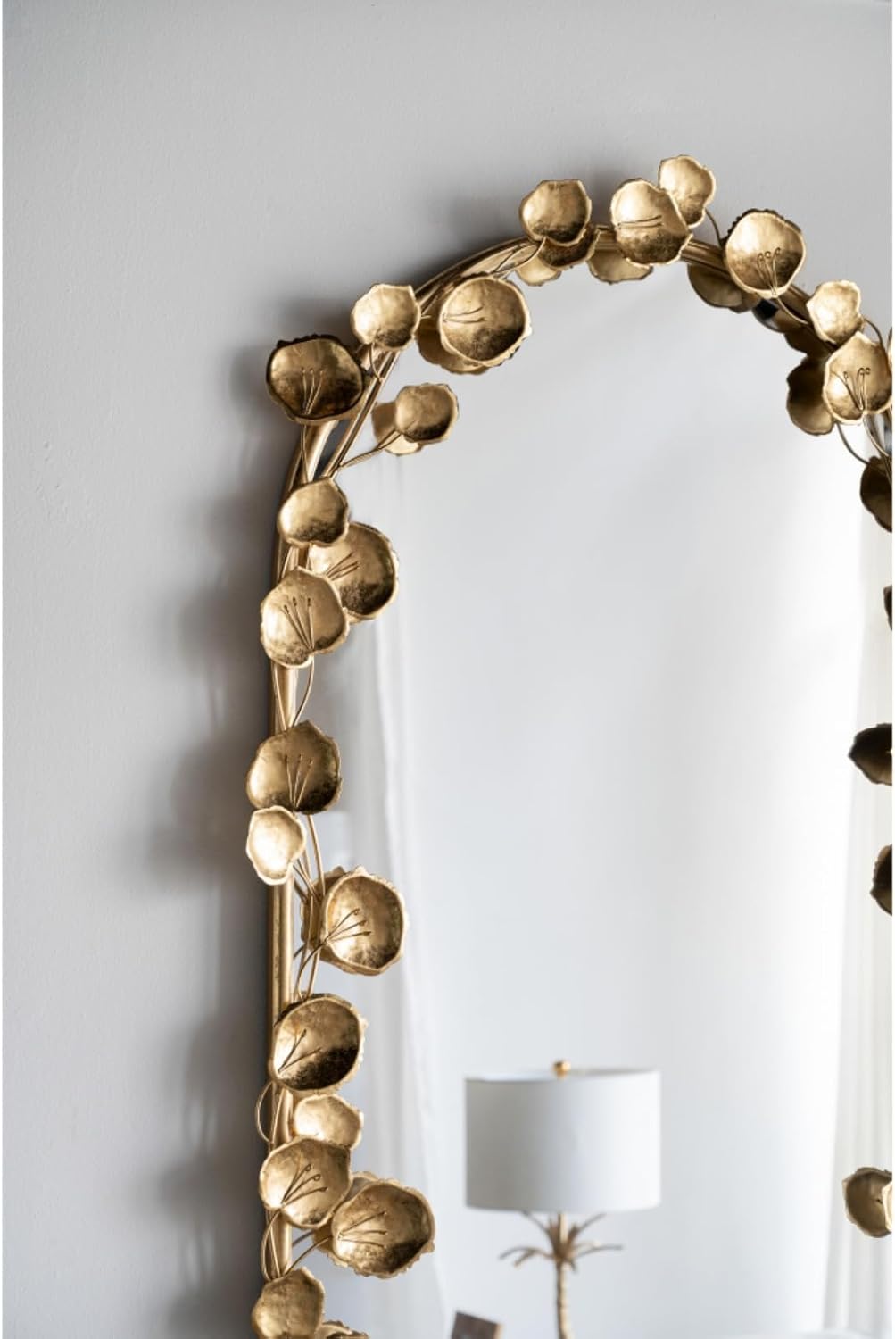 51.5" x 29" Full Length Arched Wall Mirror with Golden Leaf Accents, Decorative Mirror for Living Room Bedroom (Gold)