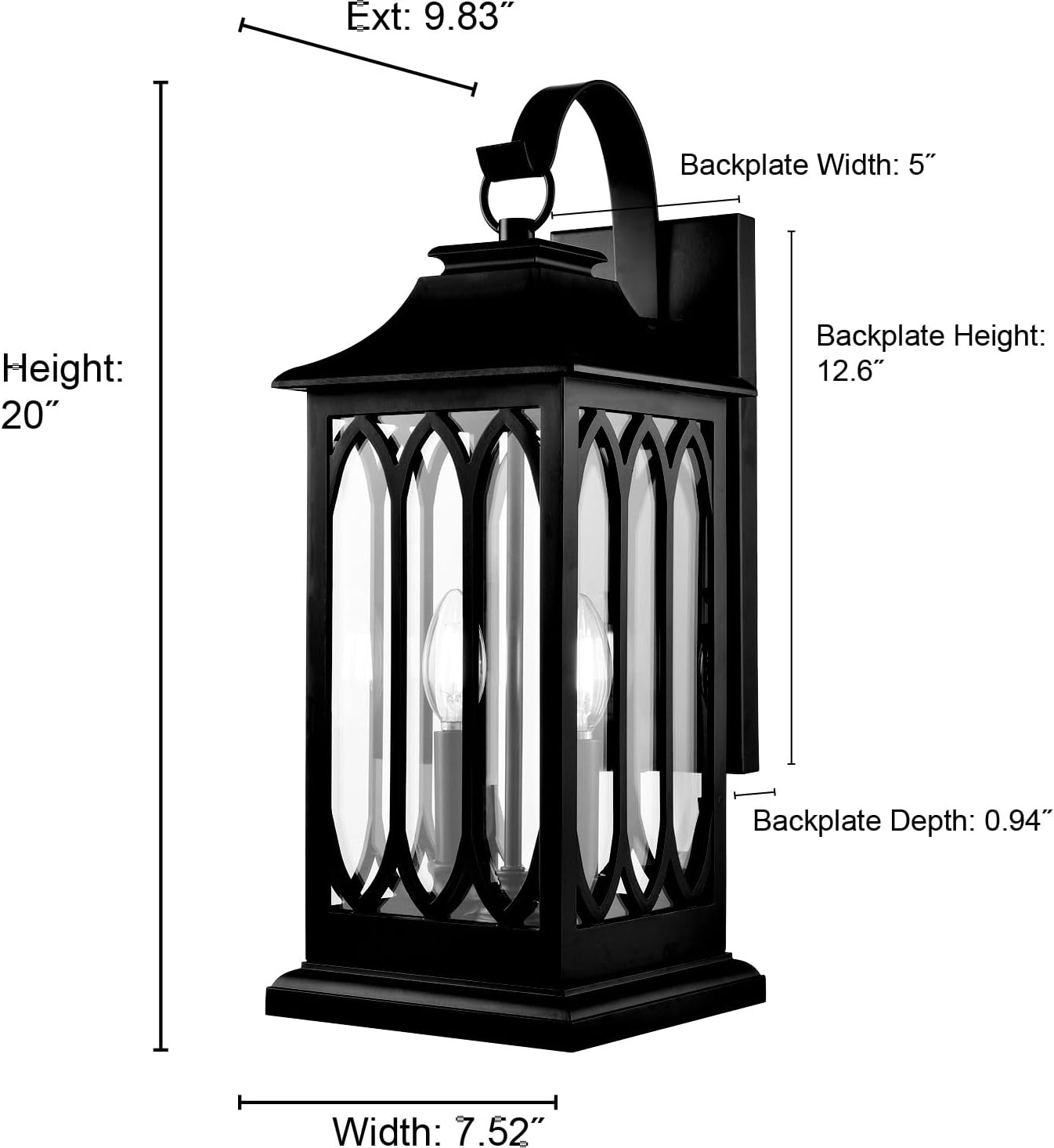 ML Lighting | Mallorey Collection | 88102-PBK | Outdoor 2 Light Wall Lantern in Powder Coated Black with Clear Glass Shade | Corridors, Gardens, Courtyards, Doorways, Back Yards, Patios