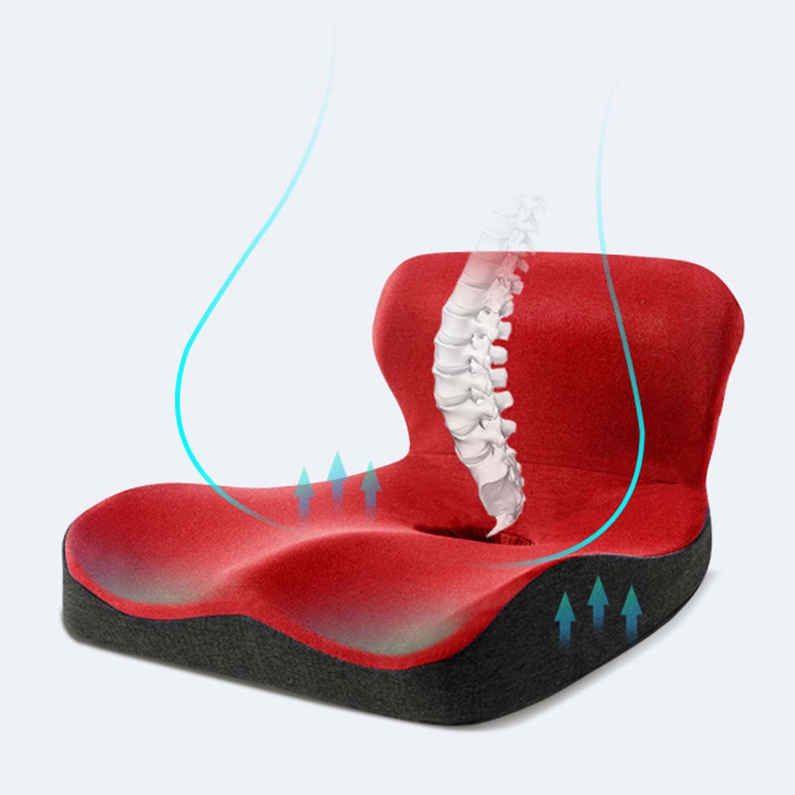 Cuscino Ortopedico in Memory Foam per Il coccige,Ergonomico Cuscini Seduta,Cuscini per Sedia da Ufficio per Schiena e Culo,Red