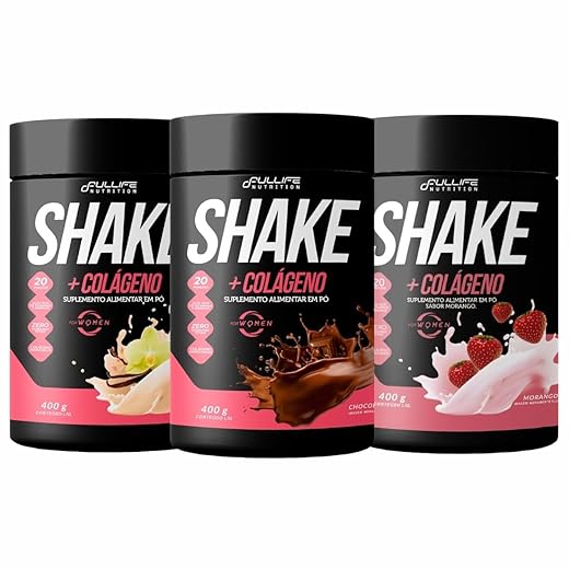 Fullife Kit 3 Shakes com Colágeno Sabores Morango, Baunilha e Chocolate