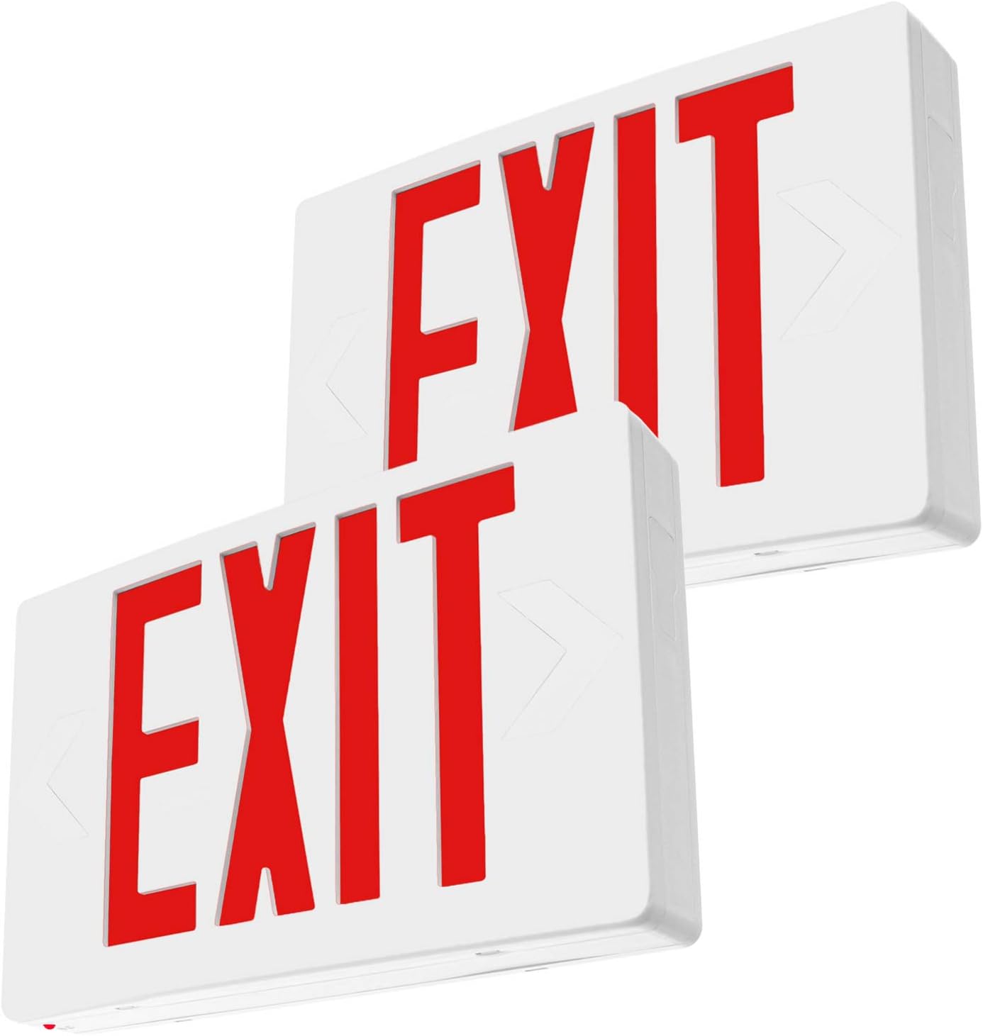 LFI Lights | Red Exit Sign | All LED | White Thermoplastic Housing | Hardwired with Battery Backup | Optional Double Face and Knock Out Arrows | UL Listed | Contractor Standard | (2 Pack) | LED-R