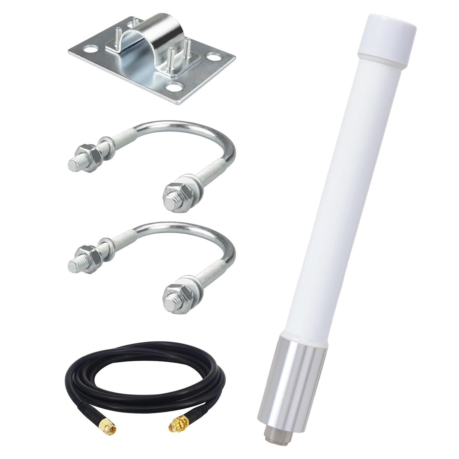 Antenna Omni in fibra di vetro 4G LTE 698-2700 MHz con cavo di prolunga RG58U da 2 m SMA maschio, design compatto, bianco, staffa a U, supporto per router cellulare, telecamera IP, modem